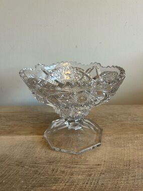 Antique IMPERIAL GLASS Co. Hawthorne Design Clear Bowl Footed Compote Cottage